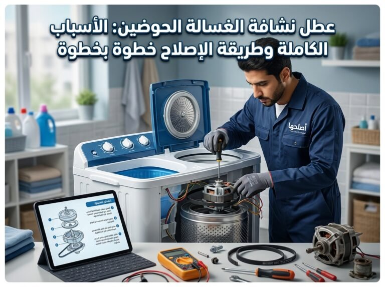 عطل نشافة الغسالة الحوضين: الأسباب الكاملة وطريقة الإصلاح خطوة بخطوة