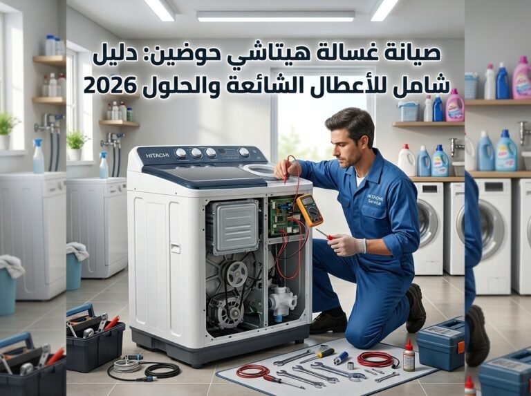 صيانة غسالة هيتاشي حوضين: دليل شامل للأعطال الشائعة والحلول 2026