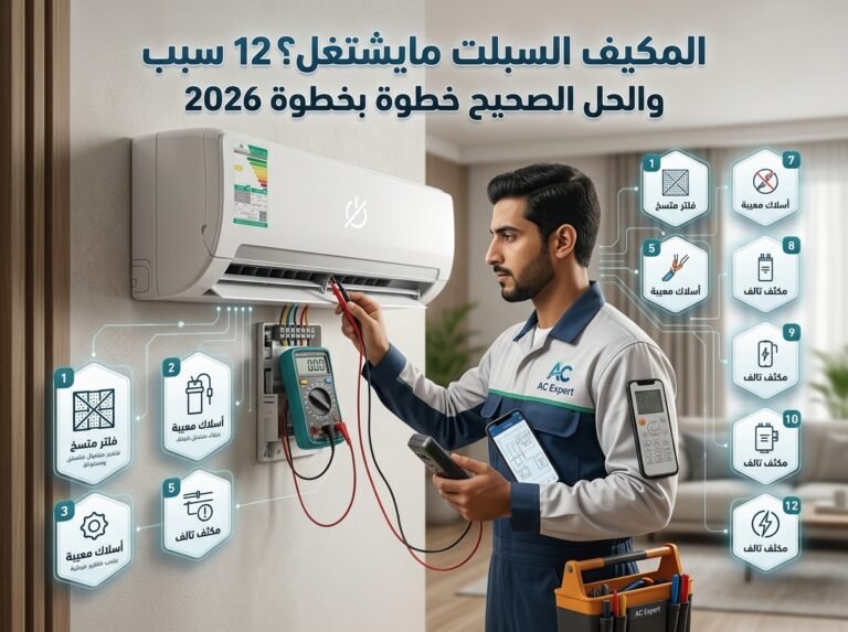 المكيف السبلت مايشتغل؟ 12 سبب والحل الصحيح خطوة بخطوة 2026