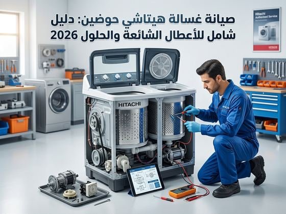 خطوات صيانة غسالة نصف أوتوماتيك هيتاشي في ورشة معتمدة