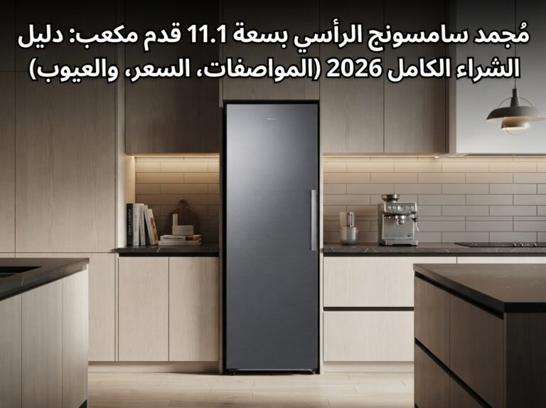 فريزر سامسونج عمودي 11.1 قدم: دليل الشراء الكامل 2026 (المواصفات والسعر والعيوب)